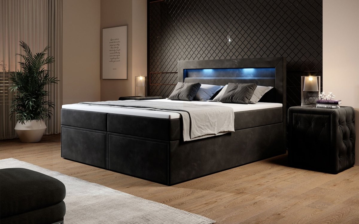 Boxspringbett Amelie mit LED und Stauraum - Luxusbetten24