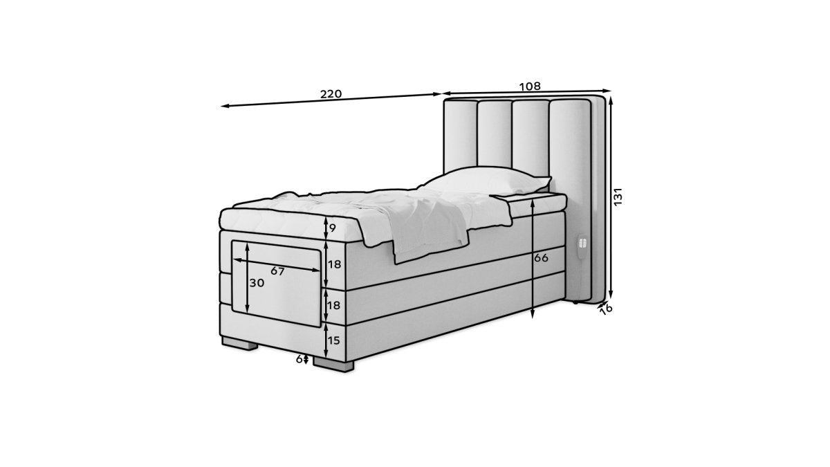 Boxspringbett elektrisch verstellbar Liano 90x200 - Luxusbetten24