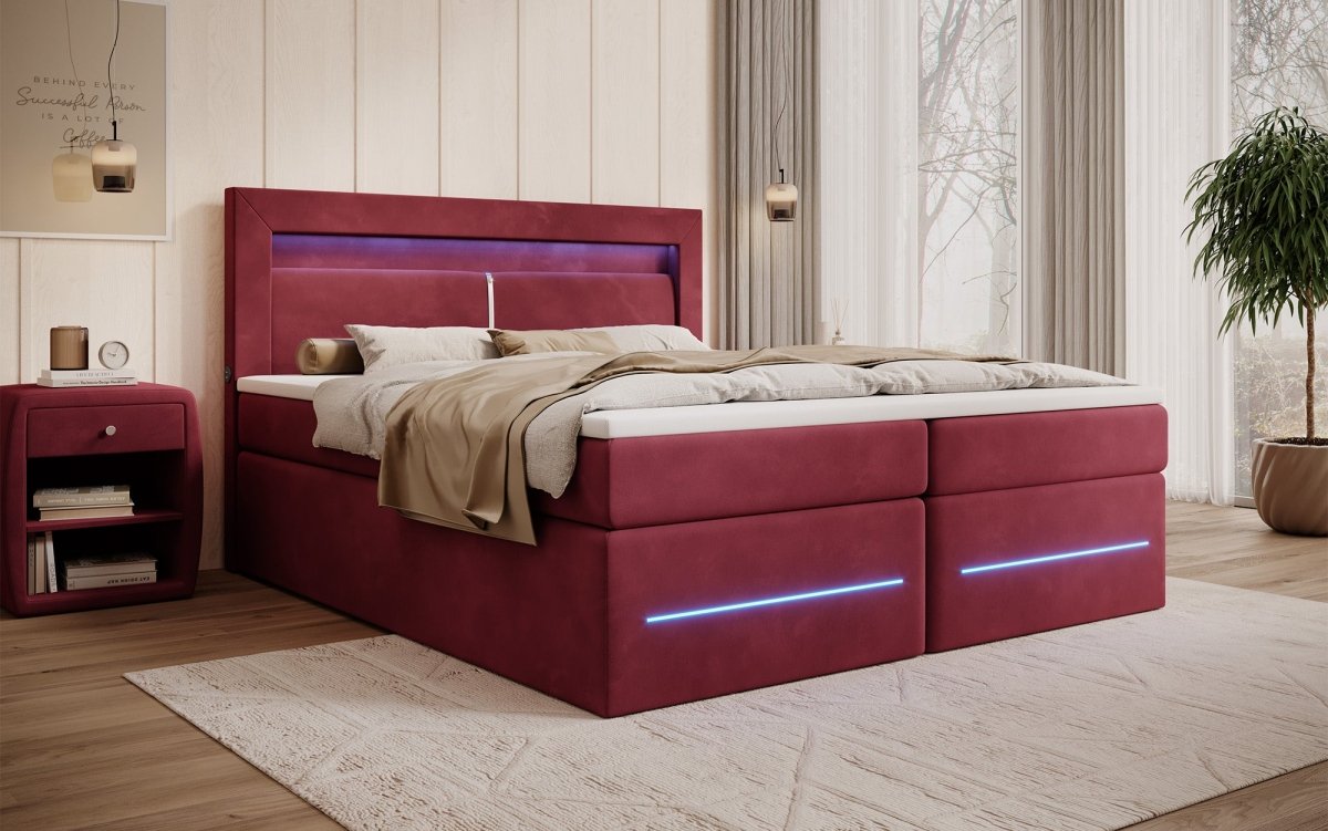 Boxspringbett Minera mit LED, USB und Stauraum - Luxusbetten24