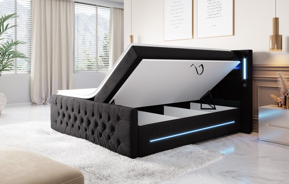 Boxspringbett Moonlight mit LED, USB und Stauraum - Luxusbetten24