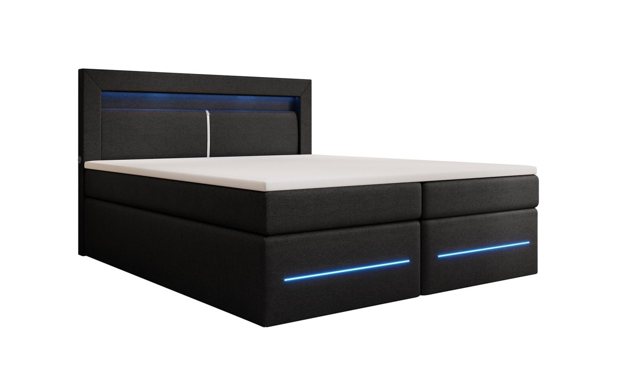 Boxspringbett Nera mit LED, USB und Stauraum - Luxusbetten24