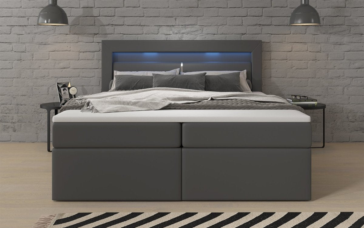 Boxspringbett Rinori mit LED, USB und Stauraum - Luxusbetten24