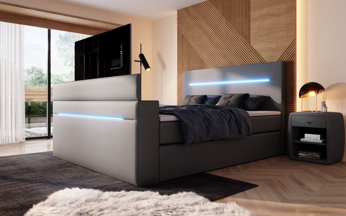 Boxspringbett Sejour mit TV Lift, RGB und Stauraum - Luxusbetten24