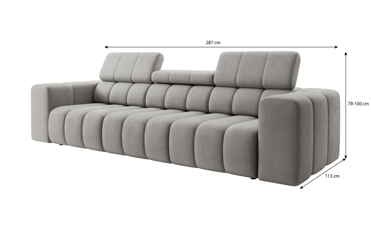 Designer 3er Sofa Aurora mit verstellbaren Kopfstützen - Luxusbetten24