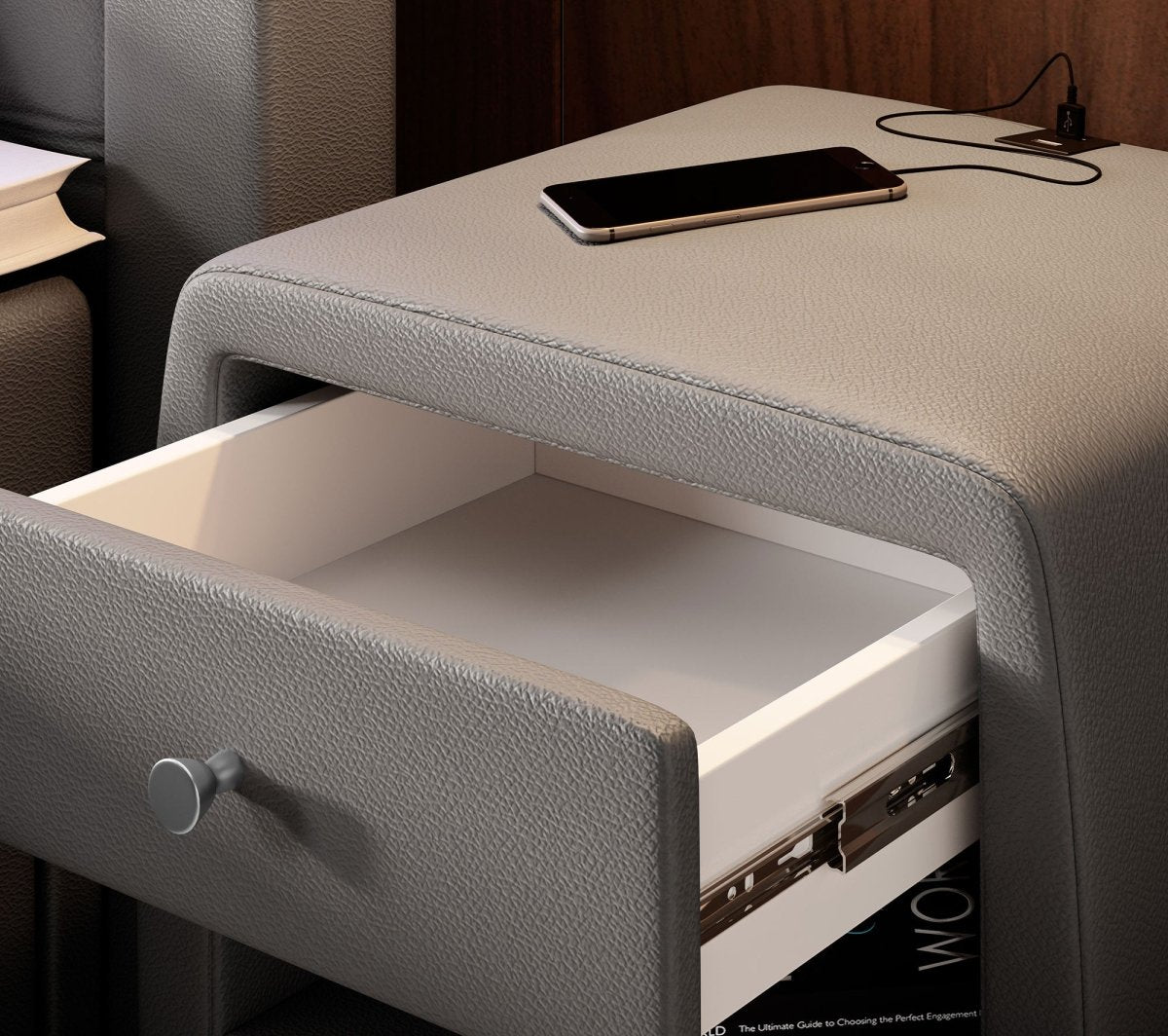 Designer Nachttisch Tavira mit USB (Kunstleder) - Luxusbetten24