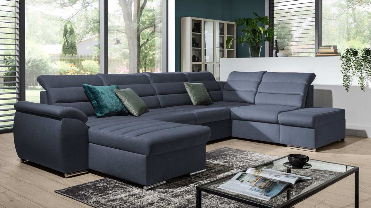 Designer Sofa Indigo mit Schlaf- und Klappfunktion - Luxusbetten24