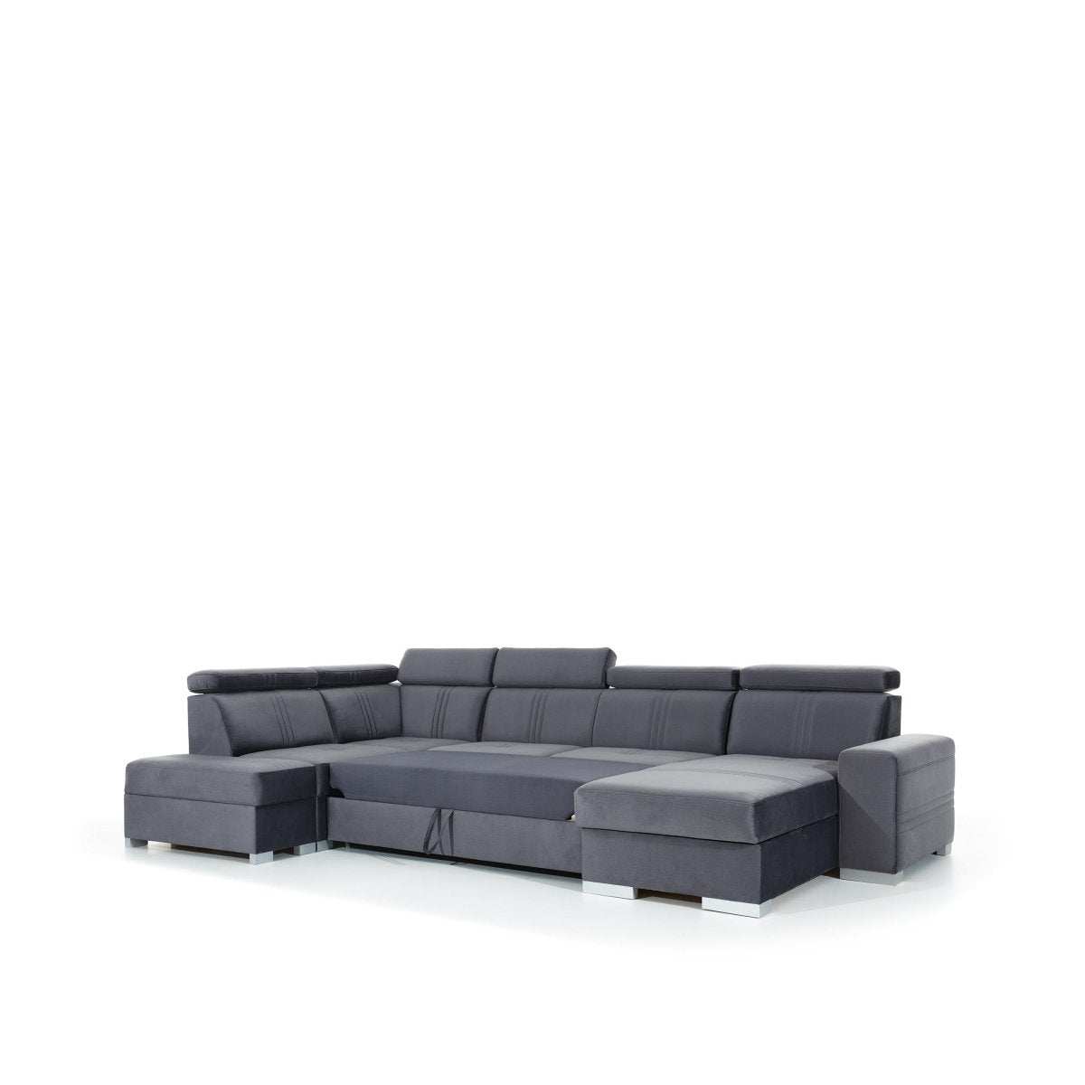 Designer Sofa Leandro U mit USB, Schlaf- und Klappfunktion - Luxusbetten24